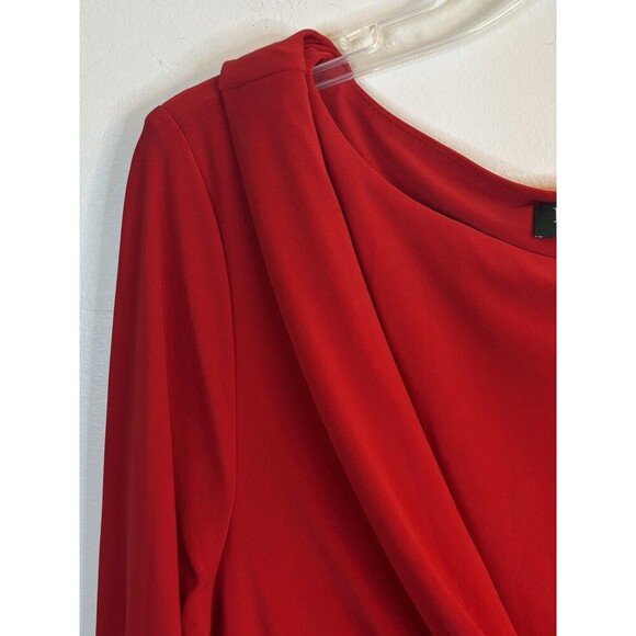 LAUREN RALPH LAUREN Connie Red Buckle Faux Wrap Midi Dress 16 Jersey Holiday - Picture 7 of 16